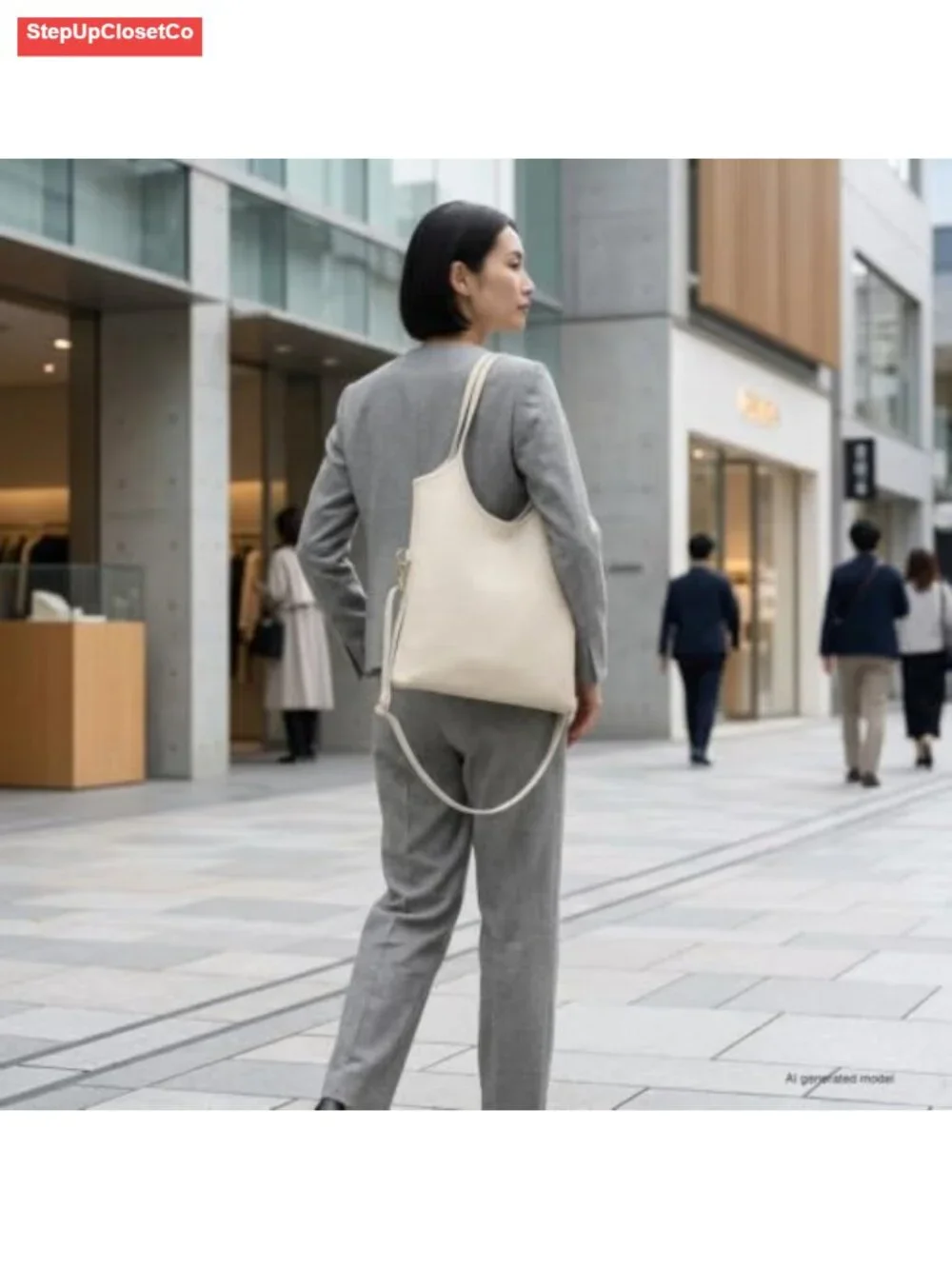 Italian Leather Vertical Tote Bag with Zipper & Adjustable Strap